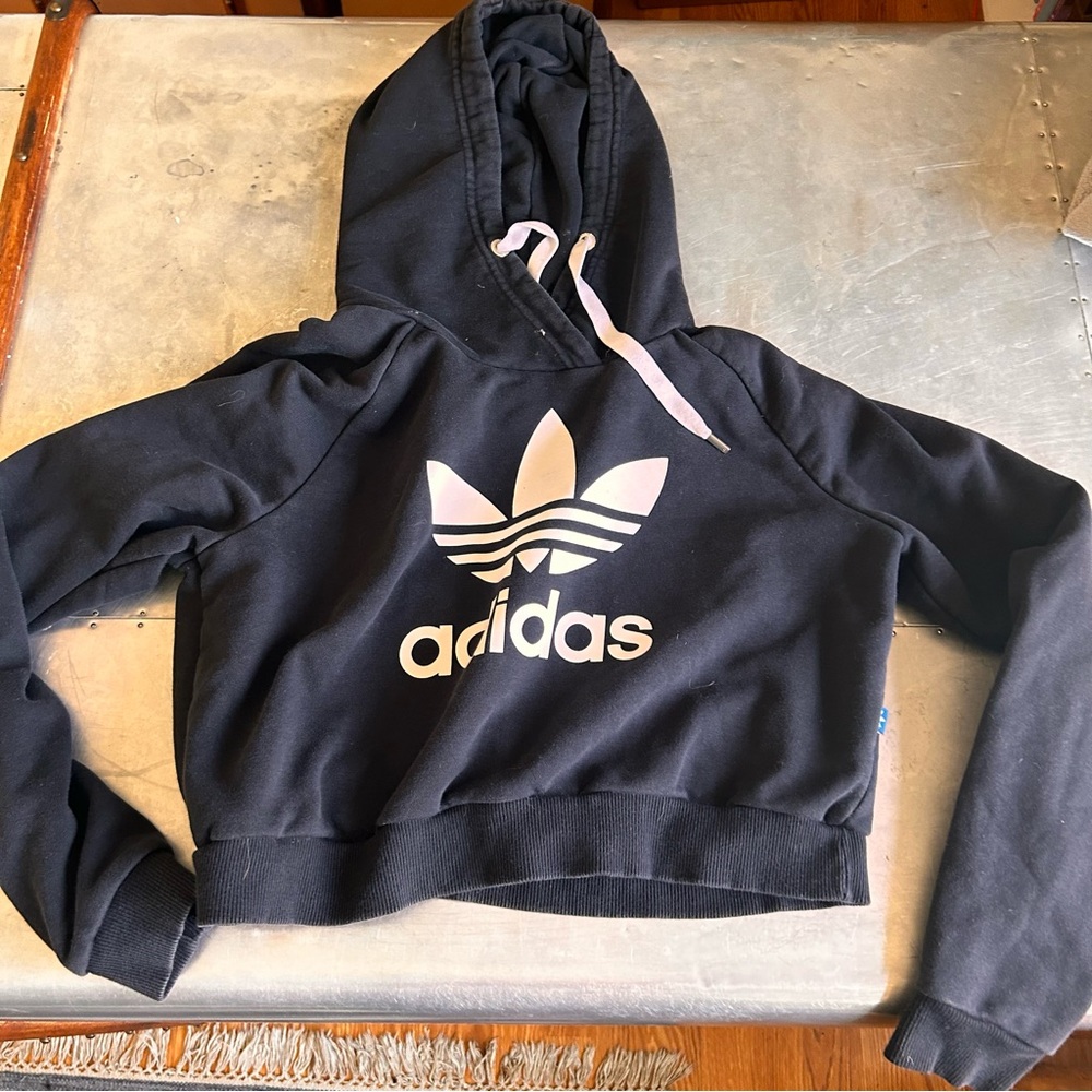 Adidas Black Cropped Hoodie Youth large 14 sweatshirt